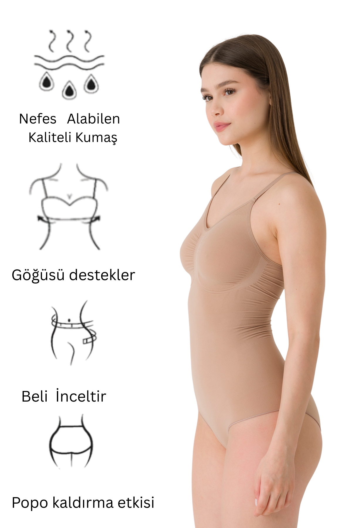 fanley bej bodysuit korse özellikleri toparlayıcı yapı seamless görünmez korse detayı