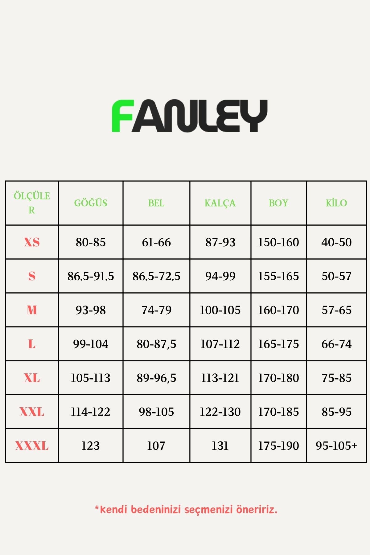 fanley incelti bodysuit korse beden tablosu doğru beden seçimi ölçü rehberi