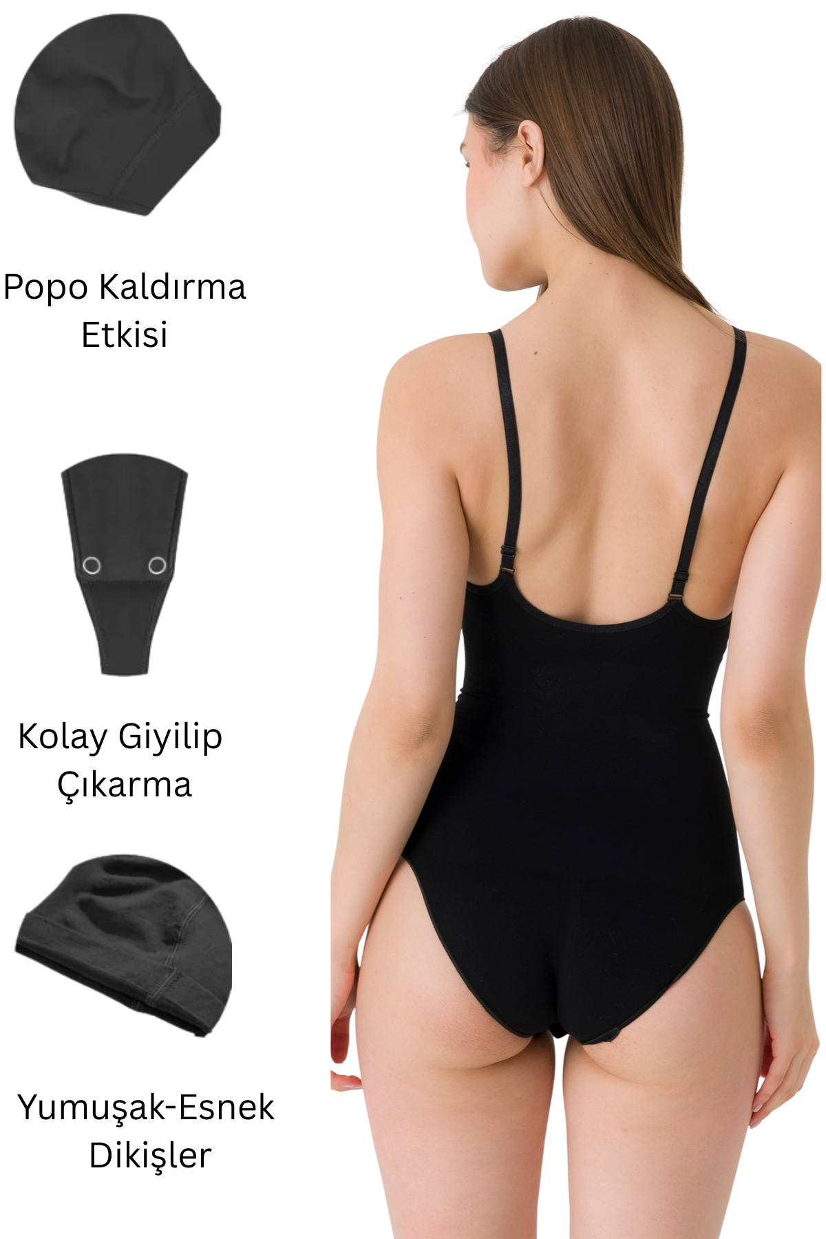 fanley siyah bodysuit korse arka görünüm sırt toparlayıcı seamless kadın iç giyim